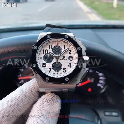 Perfect Replica Audemars Piguet White Face Royal Oak Case Black Steel Bezel 42mm Men's Watch 